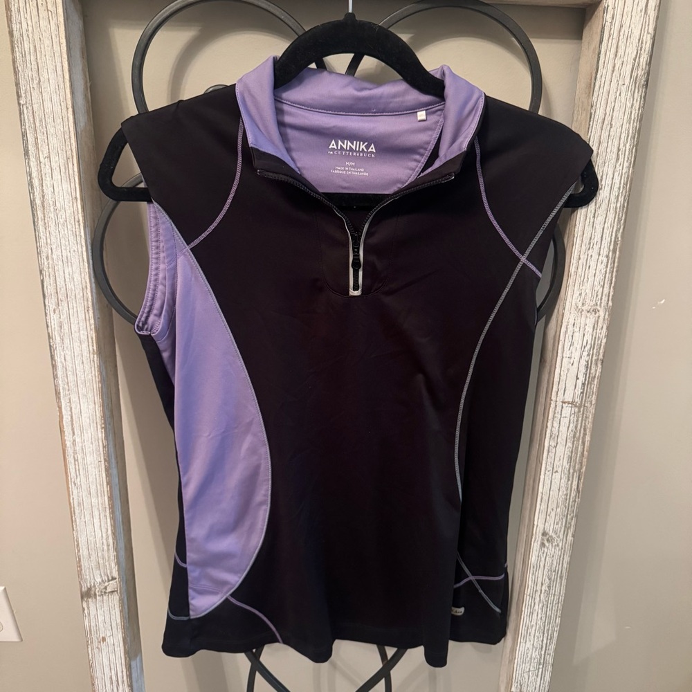 Annika Cutter and Buck Women's Black Purple Sleeveless Stretchy Top Sz Medium